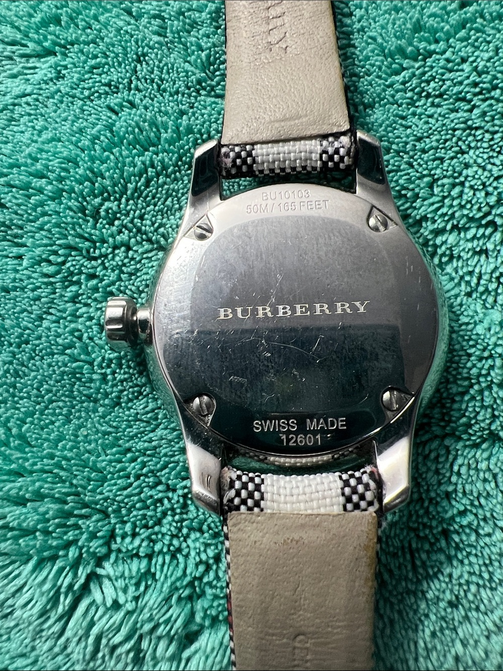 Burberry Silver Case Watch with White Dial and Black-White Check Strap - Picture 4 of 6